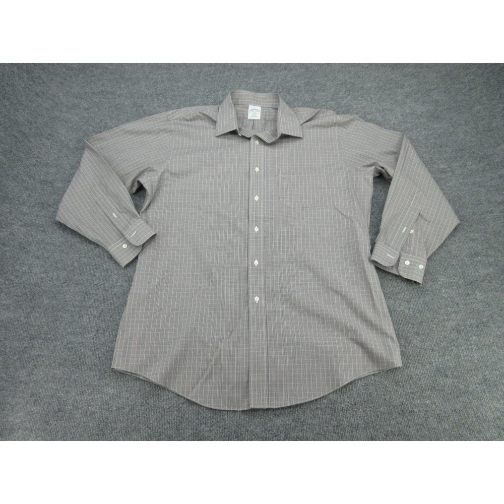 Brooks Brothers Mens Button Down Slim Fit Grey Red Micro Check 16.5 32/33